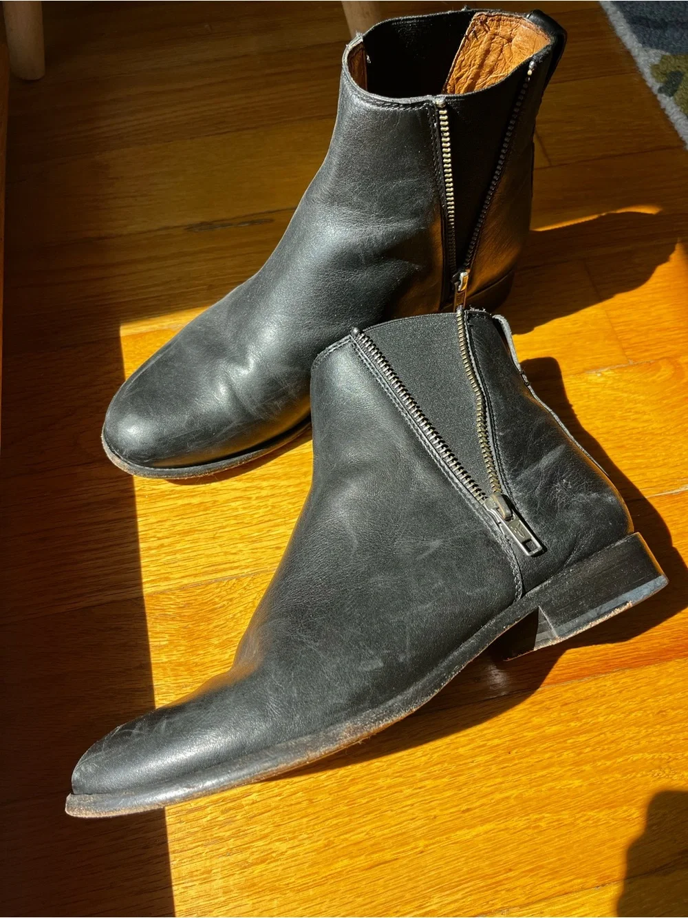 Frye Black Leather Zip-Accent Ankle Booties